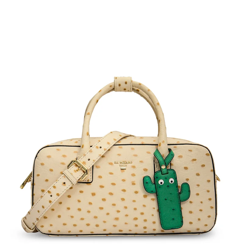 Da Milano Small Ostrich Leather Satchel - Vanilla